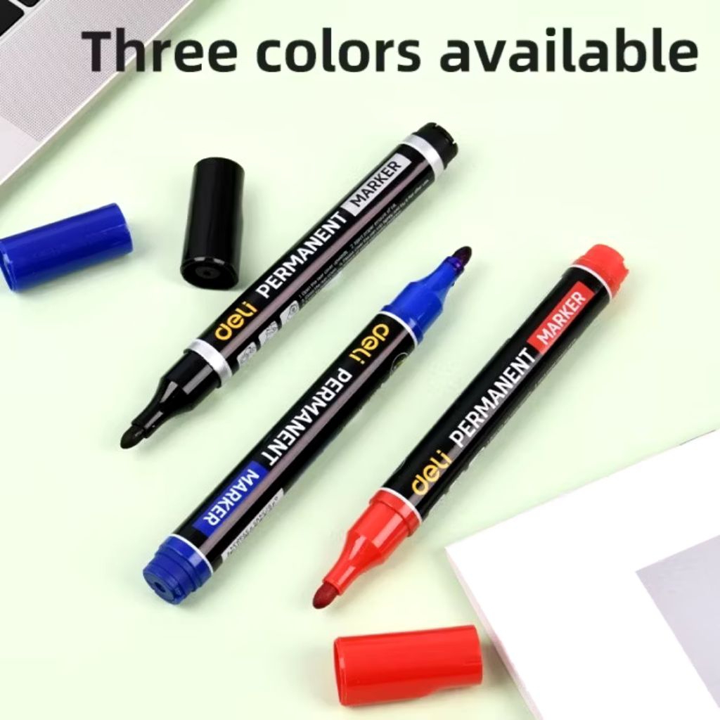 

Deli Permanent Marker Spidol permanen Ori warna hitam biru merah
