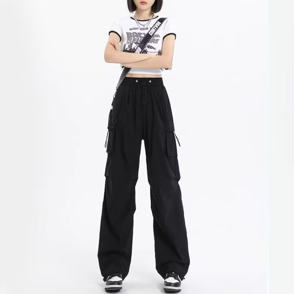 Baysan.id - Kiya Cargo Wanita Pants Celana Cargo Wanita Pants High Waist Style Korean Putih Jumbo