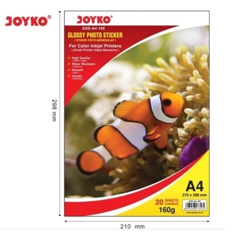

Glossy Photo Sticker Joyko A4 160 gr per pack isi 20 lbr *