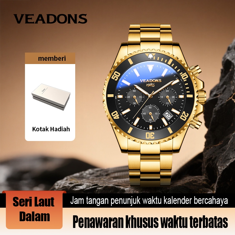 （COD）Veadons Jam tangan pria klasik mewah klasik keren  100% asli kalender tahan air