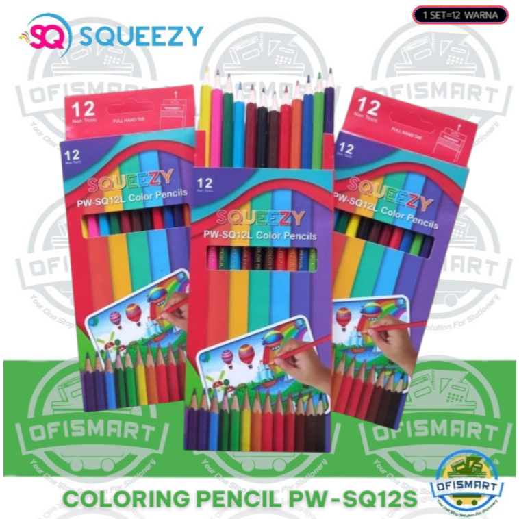 

Squeezy Pensil Warna Panjang Coloring Pencil PW-SQ12L | @1Set=12Warna