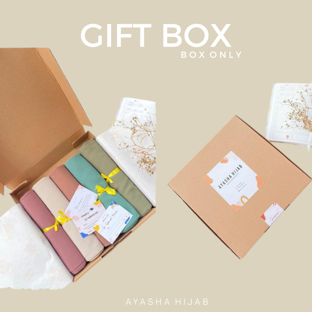 

Ayasha Hijab - Gift Box (HANYA BOX) Kotak Hadiah + Bubble Wrap + Stiker Ucapan