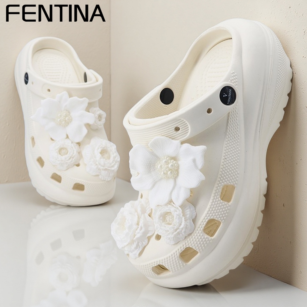 FENTINA Sandal Kodok Wanita Korea Sandal Baim Wanita Wedges Bunga Sandal Sepatu Wanita Kekinian