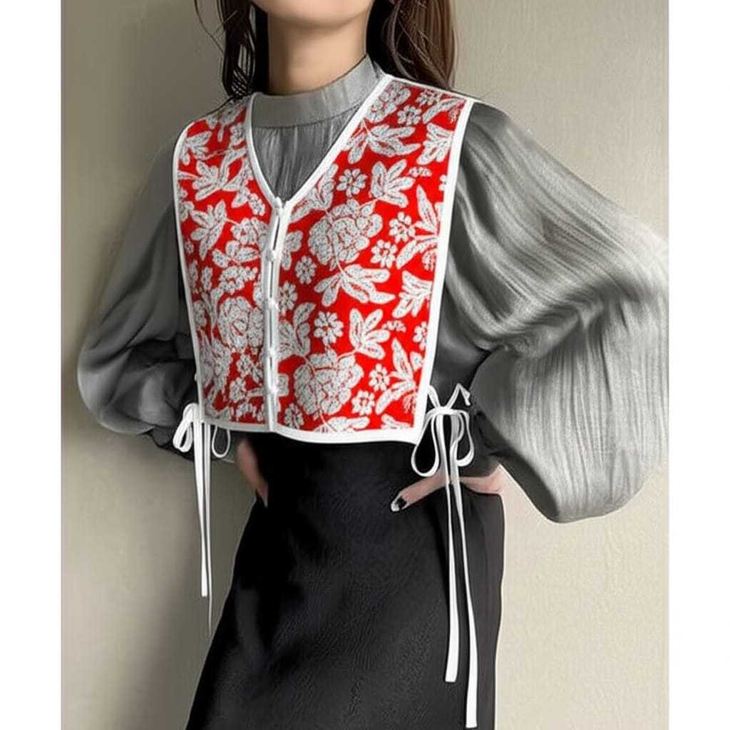 Outer Vest Brukat Kemeja Wanita UK Standar Jumbo / Vest Brokat putih