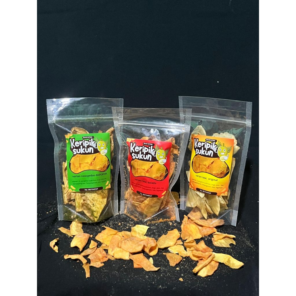 

KRIPIK SUKUN, TIGA VARIAN RASA. ORIGINAL, DAUN JERUK & BALADO