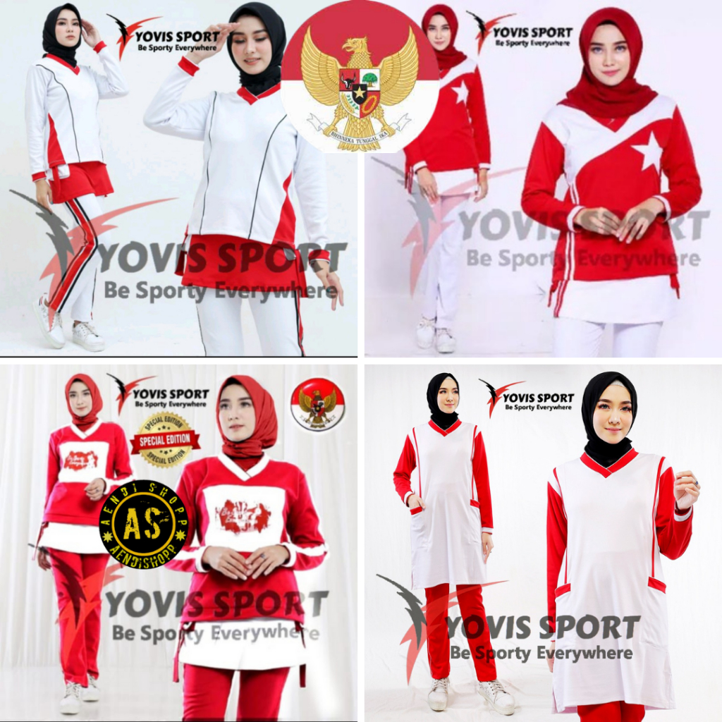 Setelan Baju Senam Olahraga Merah Putih Wanita Zumba Aerobic Muslim Muslimah Jumbo Yovis Sport