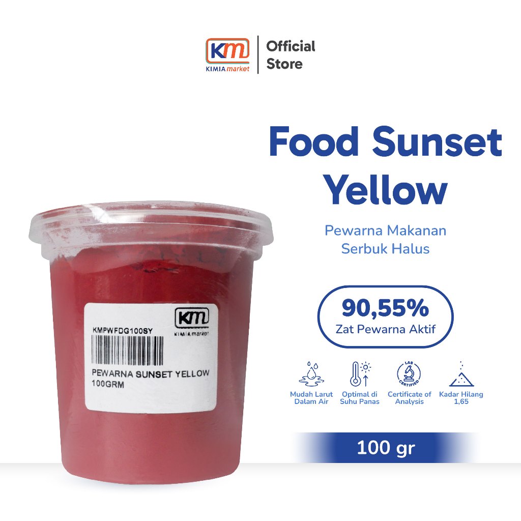 

Pewarna Makanan Warna Sunset Yellow 100gr / Food Color Kuning Sunset / Powder Food Grade / Pewarna Kue / Pewarna Minuman