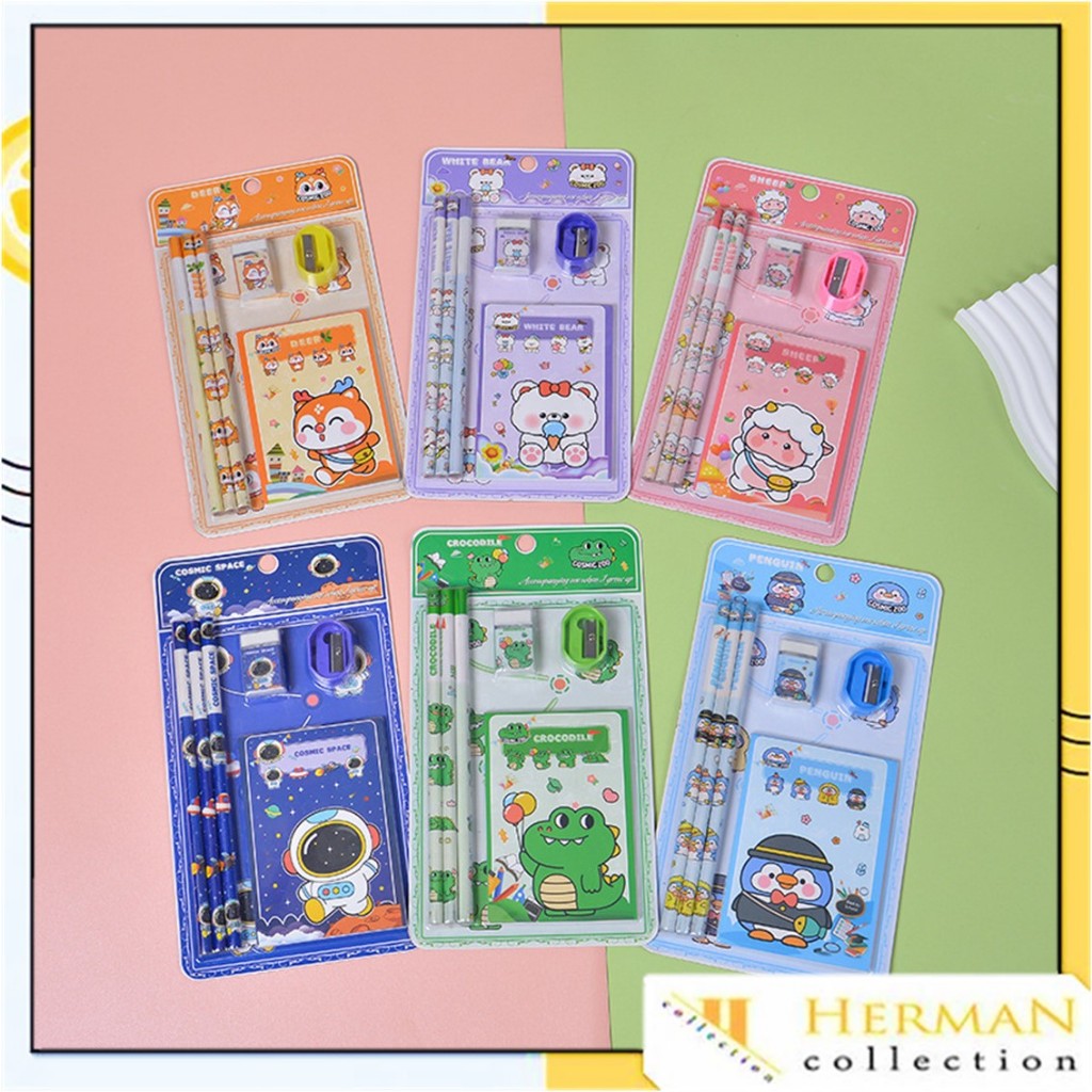 

HC Alat Tulis Set 6IN1 Stationery Set Lucu Karakter Kartun 6 IN 1 Perlengkapan Sekolah Anak-Anak TK Souvenir Ulang Tahun Anak Alat Tulis Birthday Souvenir Hampers