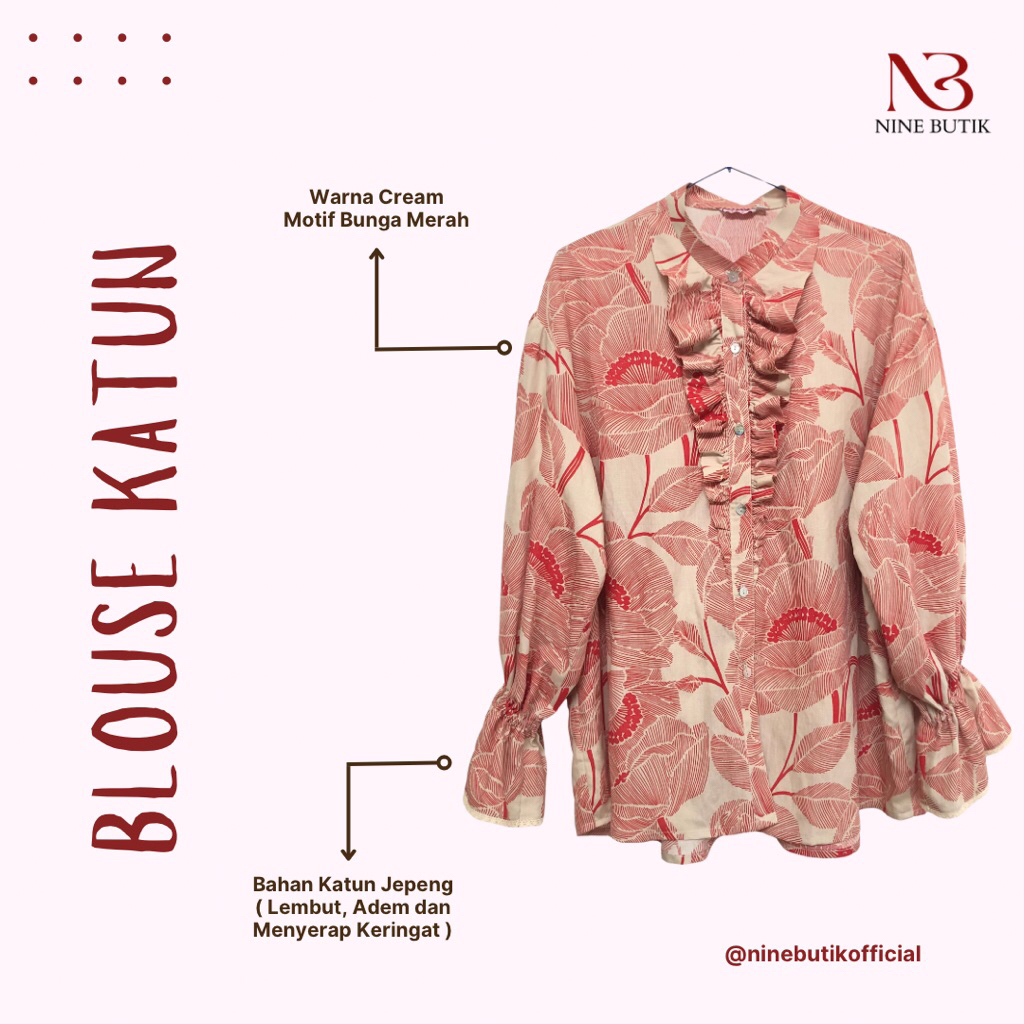 Blouse Motif Bunga Lengan Panjang | Blouse Katun Jepang | Blouse Elegan