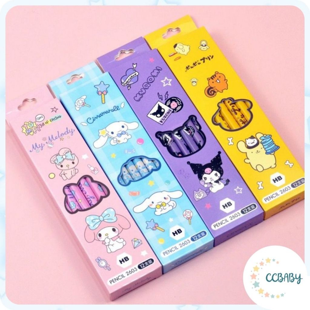 

Pensil tulis HB kartun/ Pensil tulis anak Hb cinnamoroll kuromi melody Set pensil 12pcs