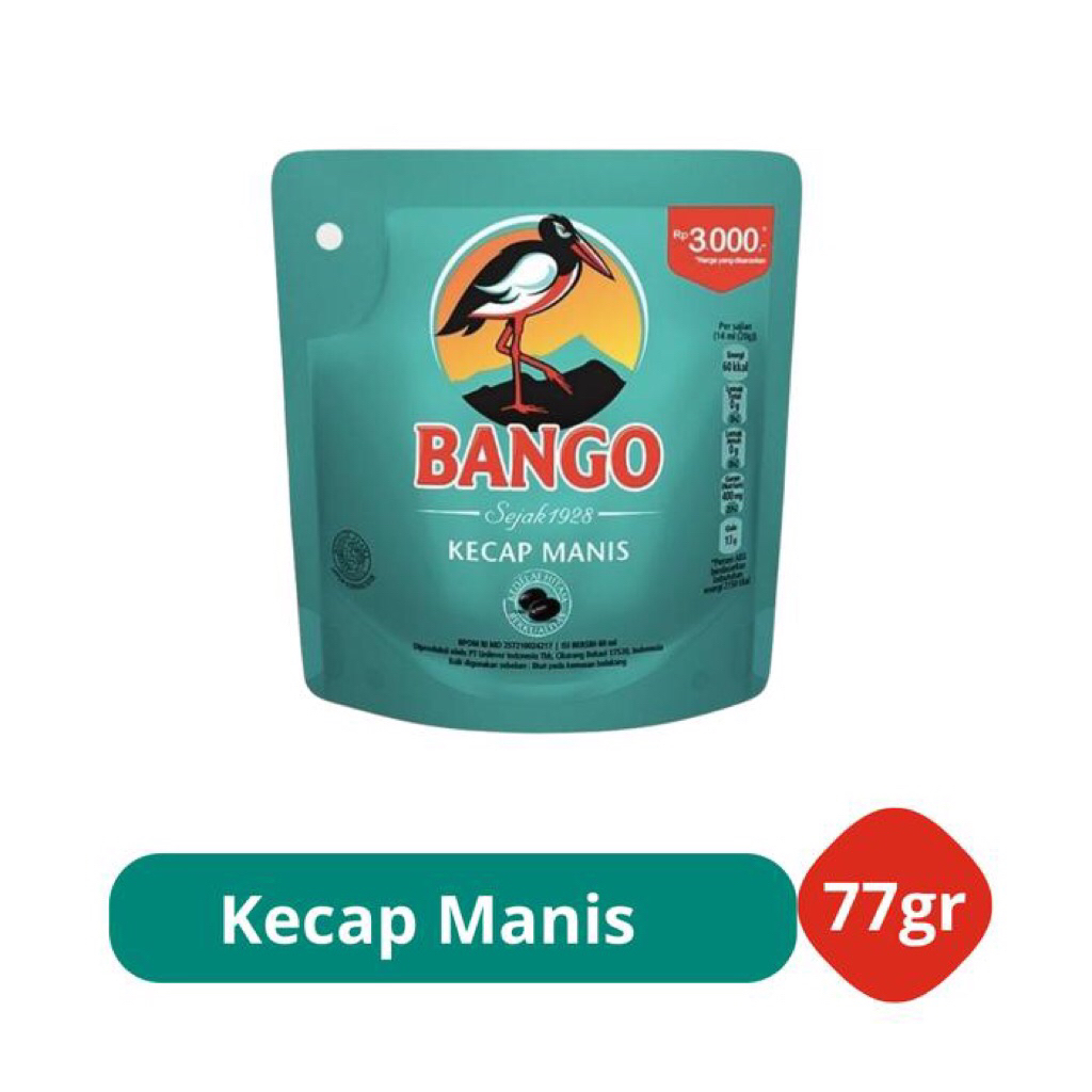 

Bango kecap manis 77gr kemasan refil 3.000 (isi 48pcs)