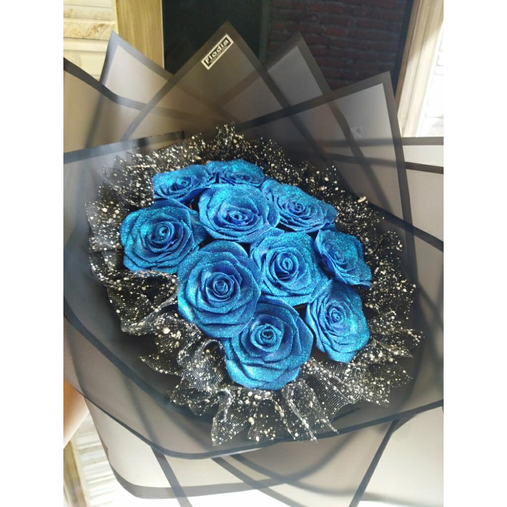 

buket bunga pita satin glitter 10 tangkai