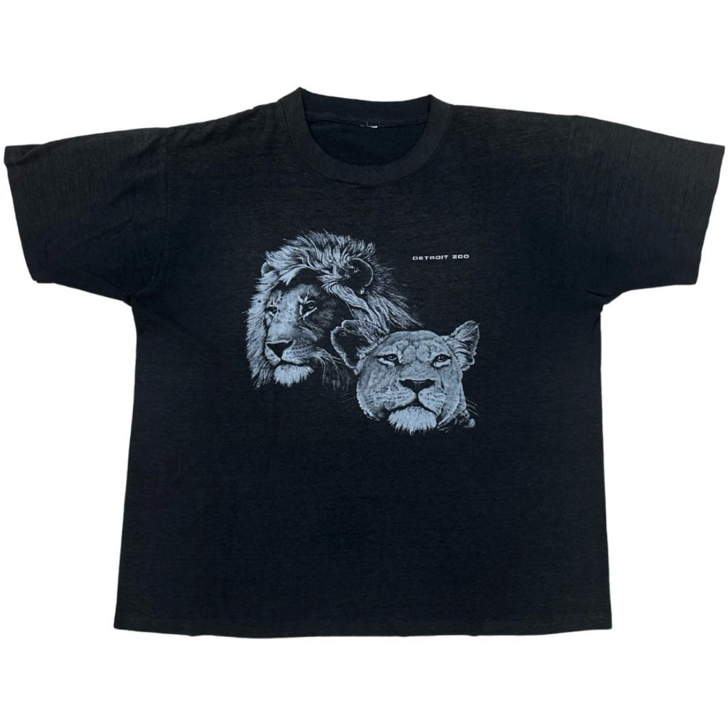Vintage Animal Art Detroit Zoo Lion Tee (Kaos Vintage Boxy Single Stitch)