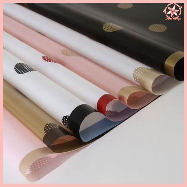 

Kertas Bunga Cellophane Motif Polkadot Gold Line Color Paper Flower Wrapping Bouquet KB6030