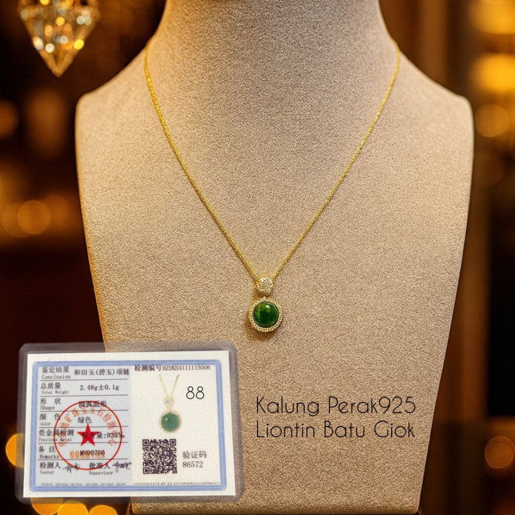 xuping88 kalung s925  liontin batu mata hijau silver925 perak  anti hitam berkualitas