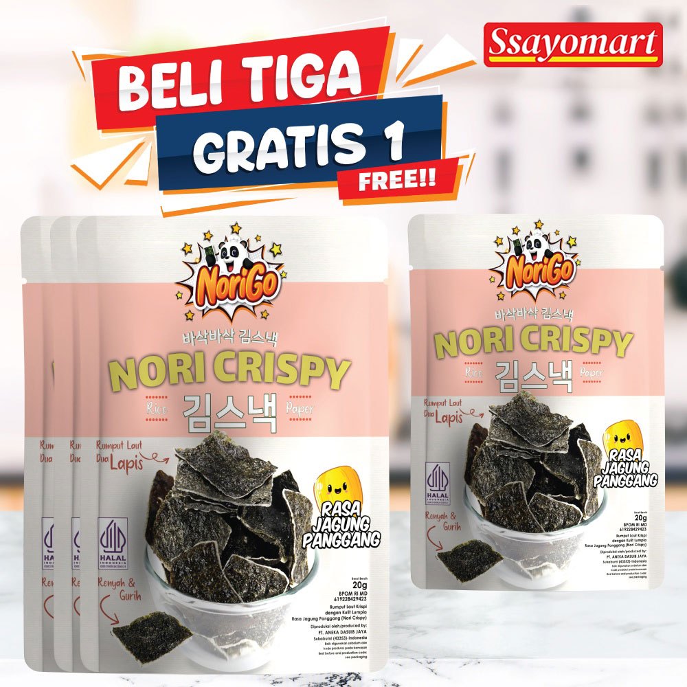 

[BELI 3 GRATIS 1] Norigo / Nori Crispy Seaweed Snack 20g Rumput Laut Halal Rasa Jagung Panggang