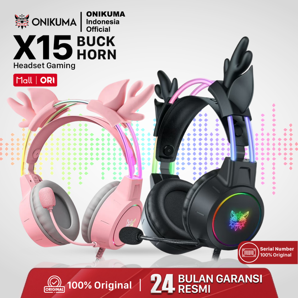 ONIKUMA X15 PRO Headphone Gaming Headset Gaming Black Pink Original - Headset Karakter Telinga Rusa 
