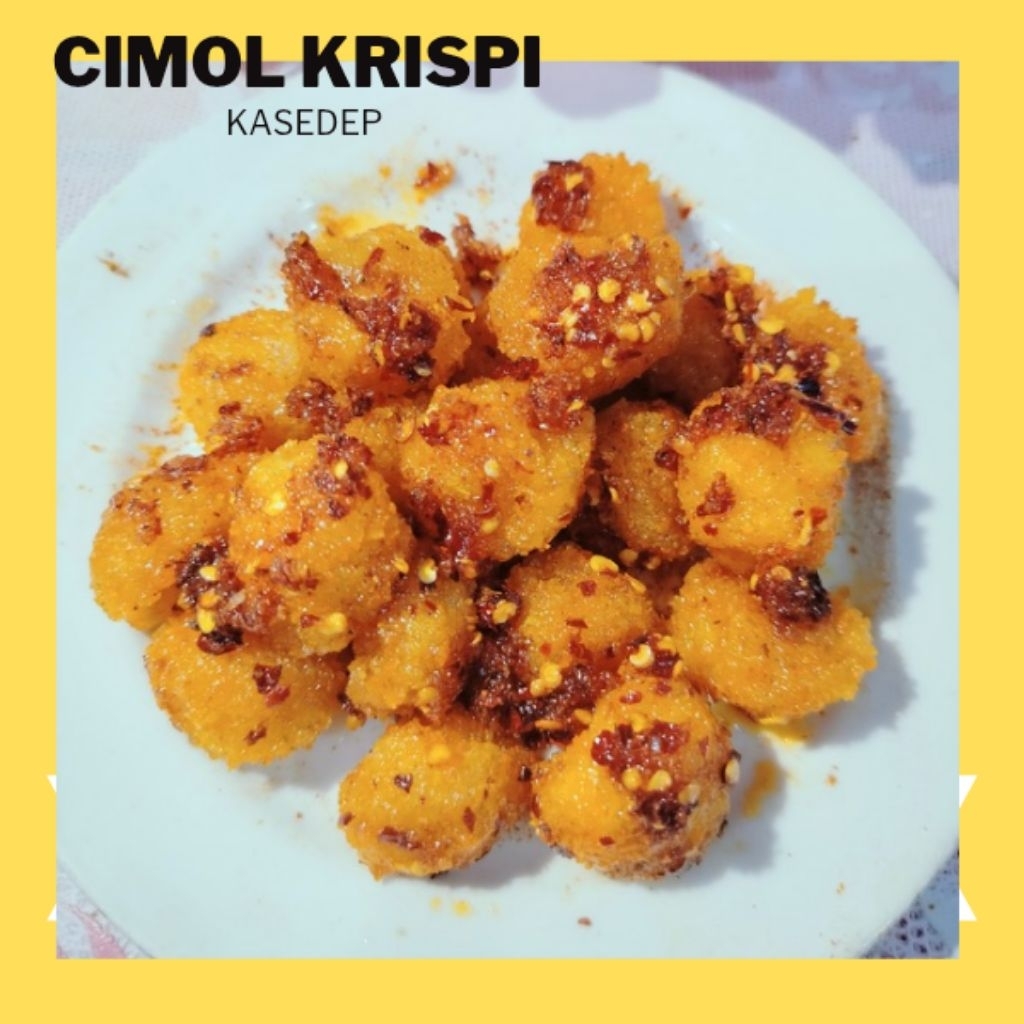 

cimol krispi cemilan makanan pedas gurih bumbu atom cabai bubuk aida saos sambal ABC