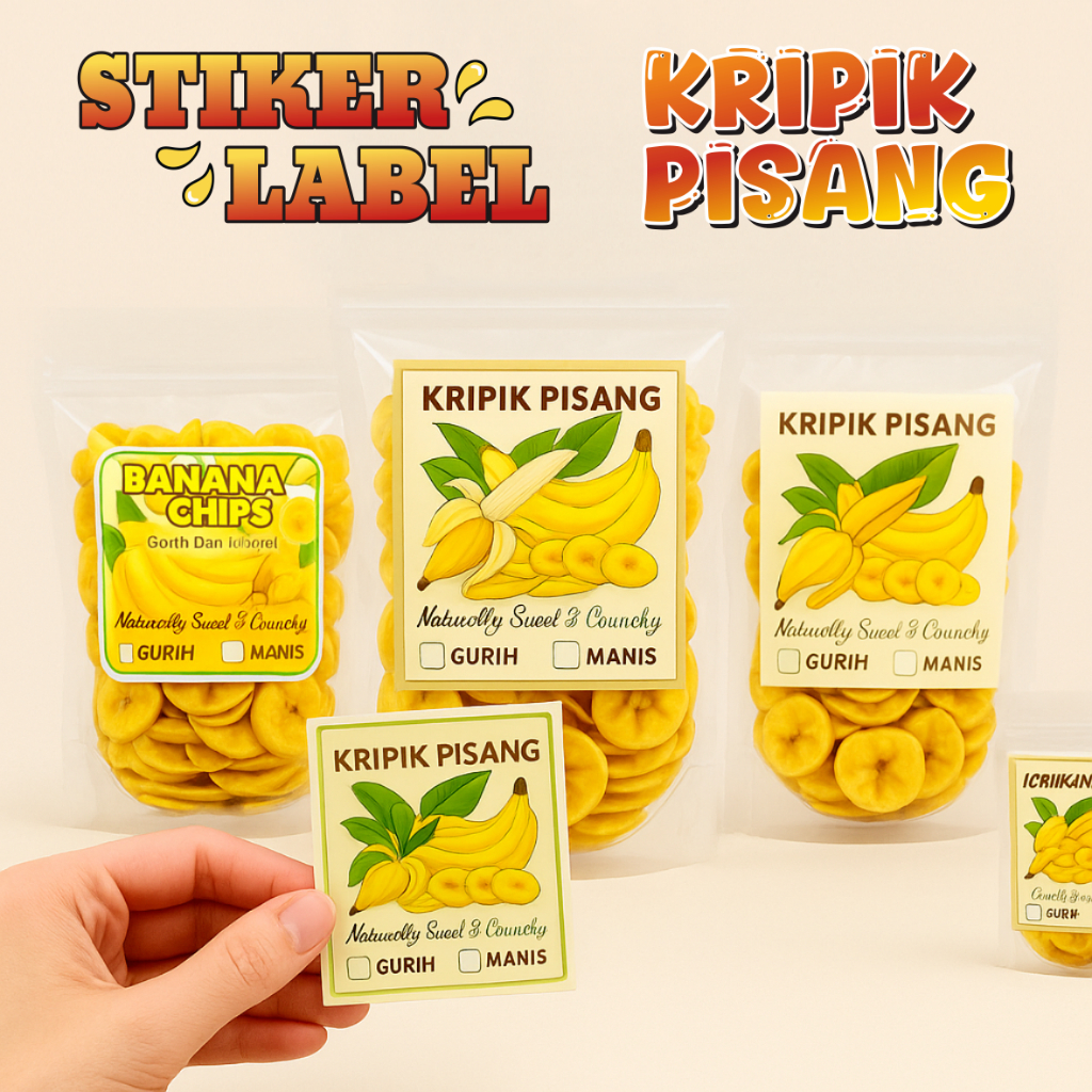 

Stiker Label Kripik Pisang – Desain Unik & Tahan Lama stiker isi 40 pcs beli 10 gratis 1