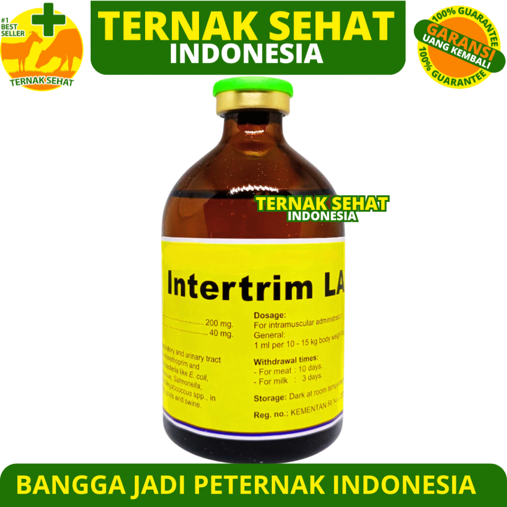 INTERTRIM LA 100ML - Obat Hewan Infeksi Spektrum Luas Long Acting - Obat Diare Hewan Sapi Kambing