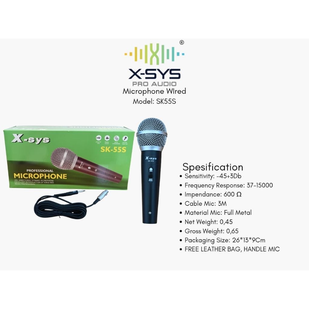 mic kabel X-sys SK55S/microphone kabel X-sys SK-55S original