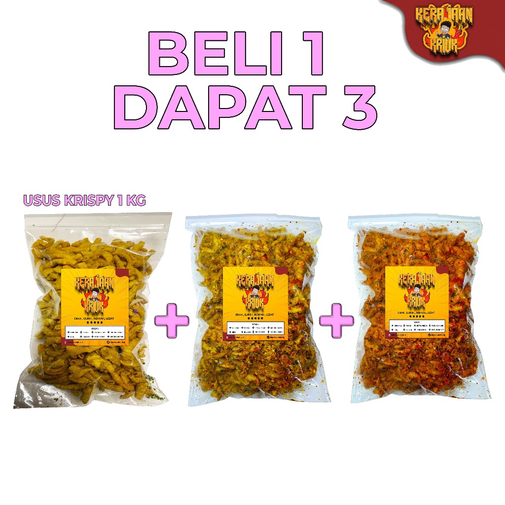 

KERAJAAN KRIUK - PROMO BELI 1 DAPAT 3 USUS KRISPY 1KG GURIH PEDAS DAUN JERUK CEMILAN Ayam Food