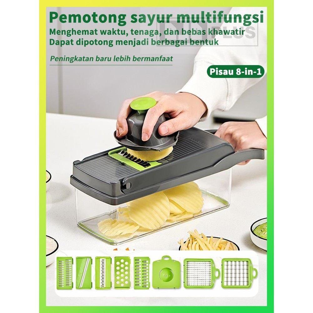 Pemotong sayur multifungsi dengan kotak, pemotongan otomatis irisan kentang, pasta bawang putih, pem