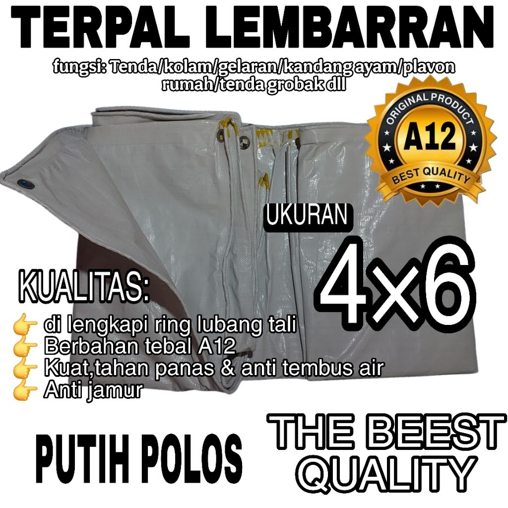 Terpal tenda kuat A12 merek KOREA warna PUTIH POLOS kualitas WATERPROFF,kuat,tahan lama,anti air