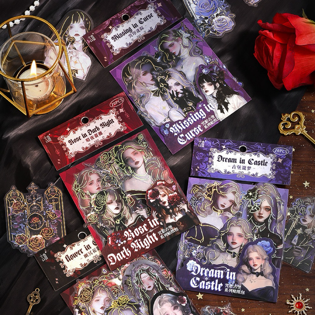 

Sticker Deco Journaling Scrapbook Girl Goddess Gold Line Castle Noble Manor Dark Gothic Stiker Unik