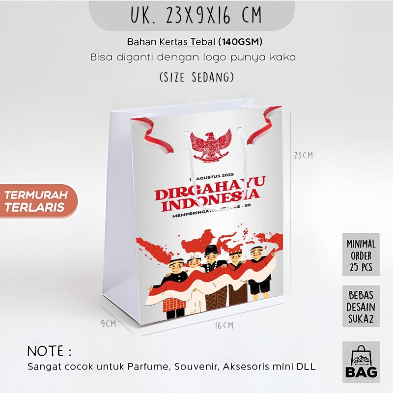 

(CUSTOM) Paper Bag HUT RI Kemerdekaan CUSTOM Gambar / LOGO/ Papper Bag Kado Bebas Desain / Paperbag Polos Coklat Bebas Reques