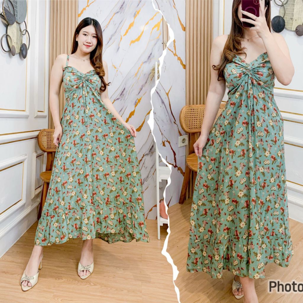 Stella vinca/dress panjang dress kerut sexy elegan