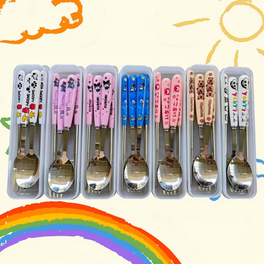 Sendok Set Stainless Steel Anak Bermotif Alat Makan Set Karakter