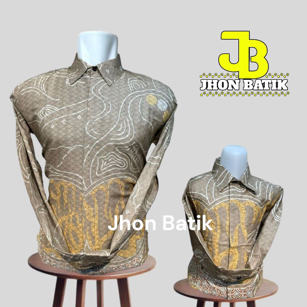 kemeja batik couple warna mocca bahan katun premium lais furing/kemeja batik premium couple ayah ana