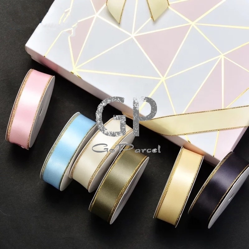 

( Rol 20 Yard ) PITA SATIN LIST EMAS 5/8 INCH SATEN LIS PERAK PITA KADO SILK RIBBON