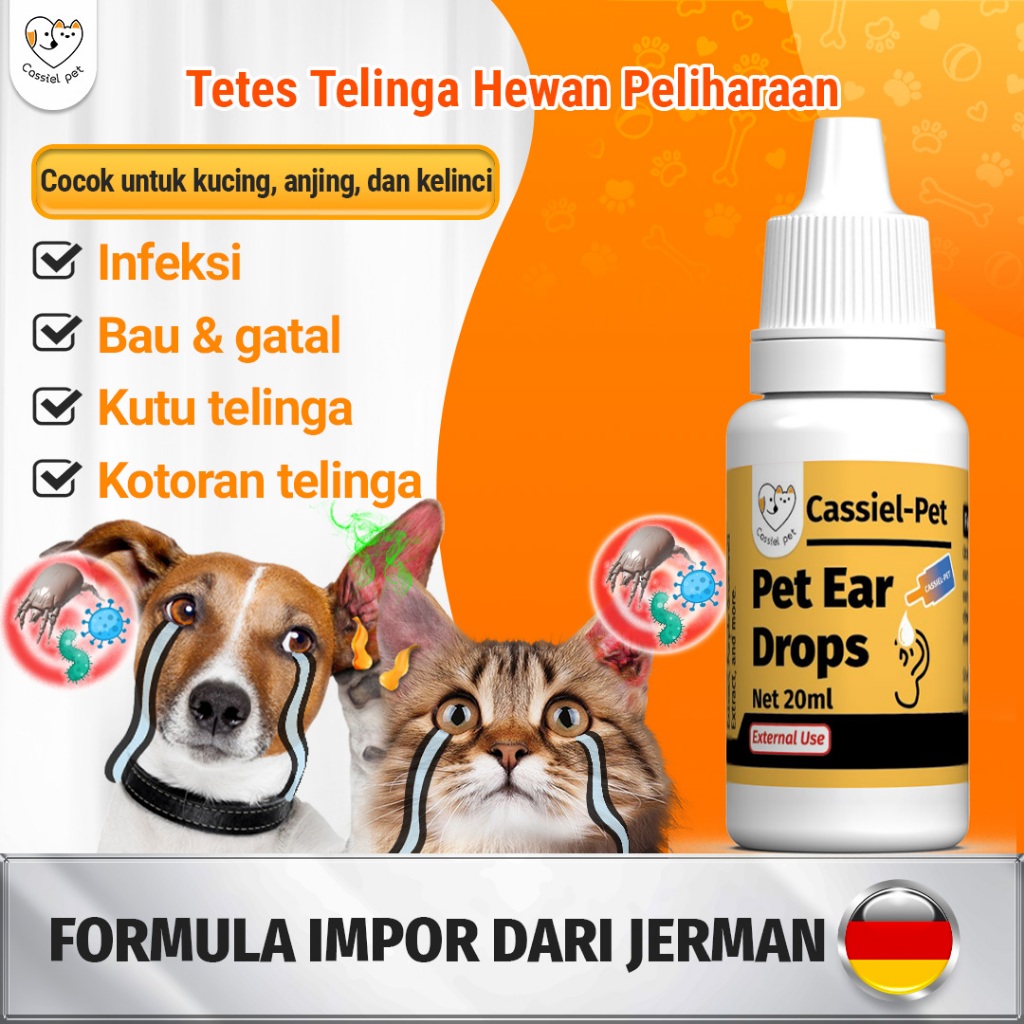 Cassiel Pet Obat Tetes Telinga Anjing/Kucing - Atasi Kutu, Parasit & Radang,Obat Telinga Gatal & Bau