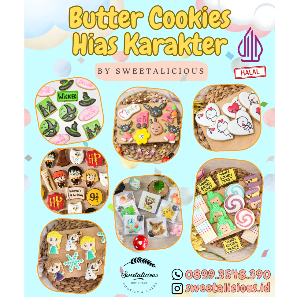 

SWEETALICIOUS Butter Cookies Hias Character untuk Bekal Souvenir Hampers Market Day