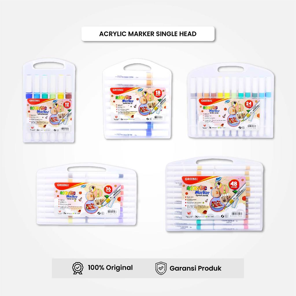 

Spidol GREEBEL Acrylic Marker Single Head 12/18/24/36/48 Warna / Spidol Set Warna Warni Marker Drawing Pen