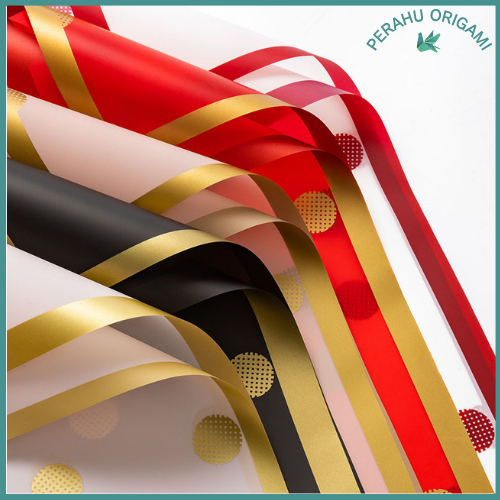 

PACK 20 Kertas Bunga Cellophane Motif Polkadot Gold Line Color Paper Flower Wrapping Bouquet KB6030