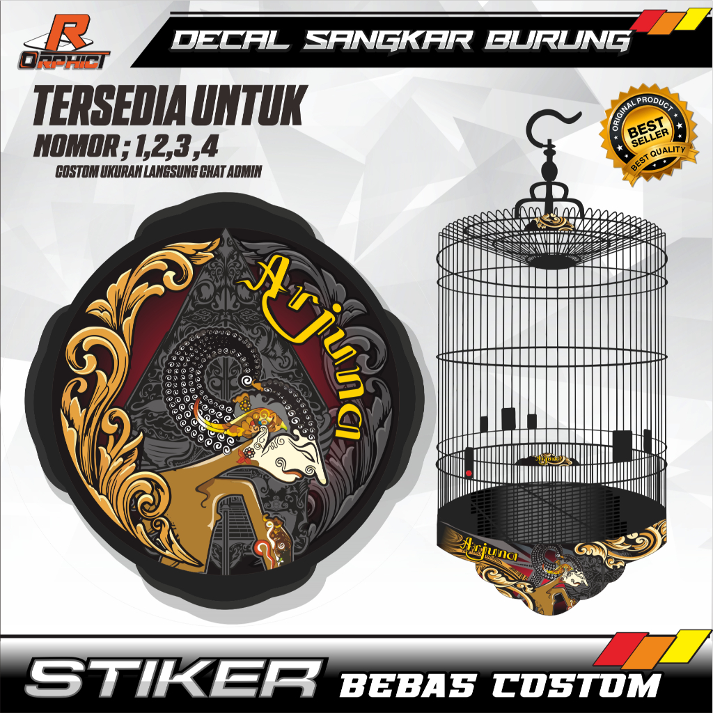 custom STICKER DECAL SANGKAR KANDANG BURUNG MURAI motif wayang STIKER UKURAN BESAR KECIL NO 1 2 3 UN
