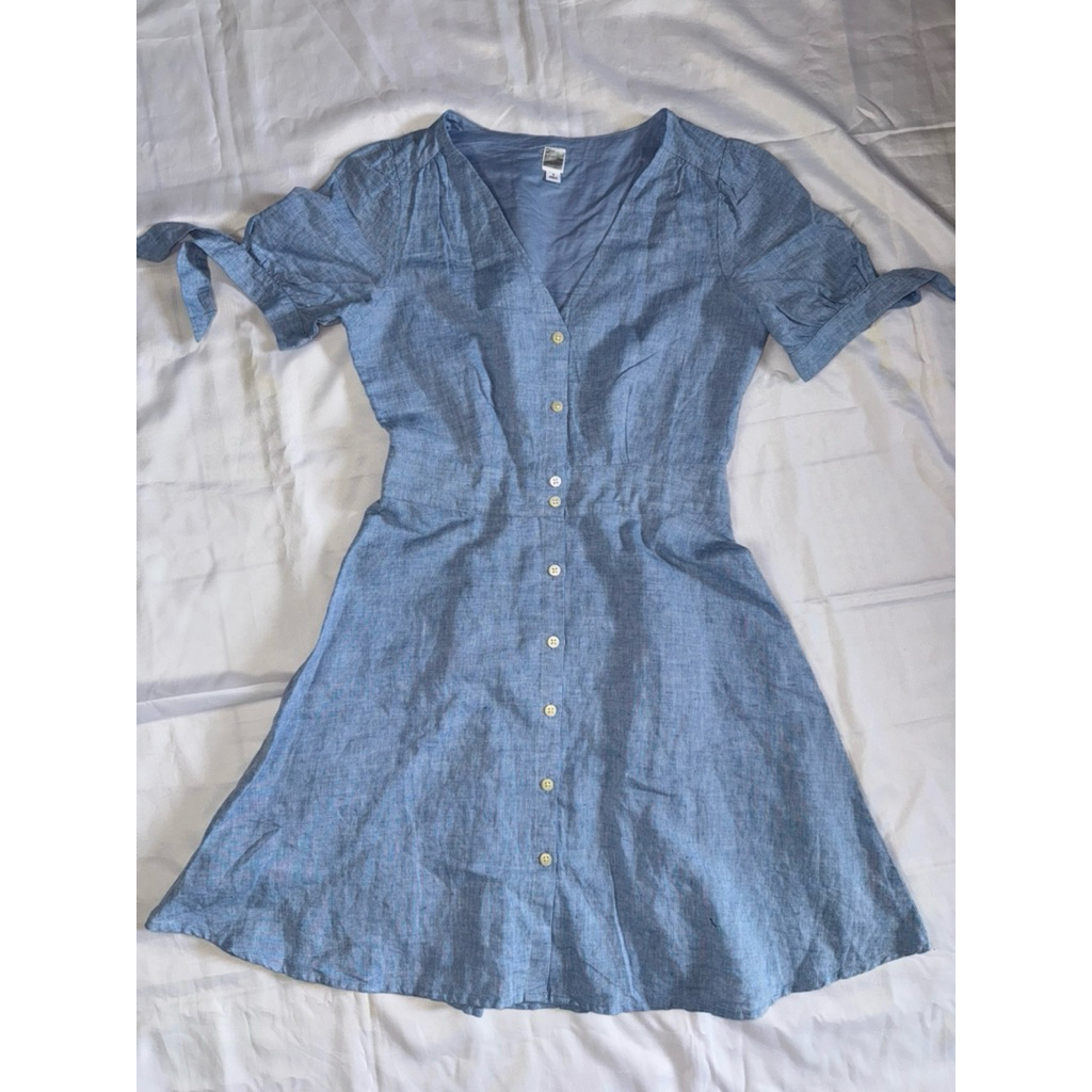 Dress Denim Vneck GAP Lengan Pendek -  Mini Dress Casual Lengan Bertali - Branded Original Sisa Eksp