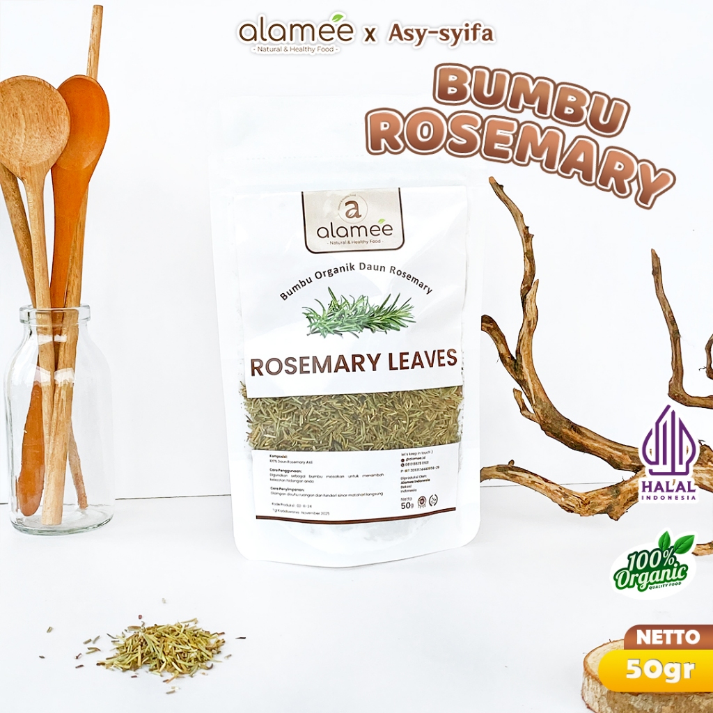 

ALAMEE Daun Rosemary Kering Dried Leaves Garnish Murni Asli Tanpa Campuran Bumbu Masakan Dapur 50g