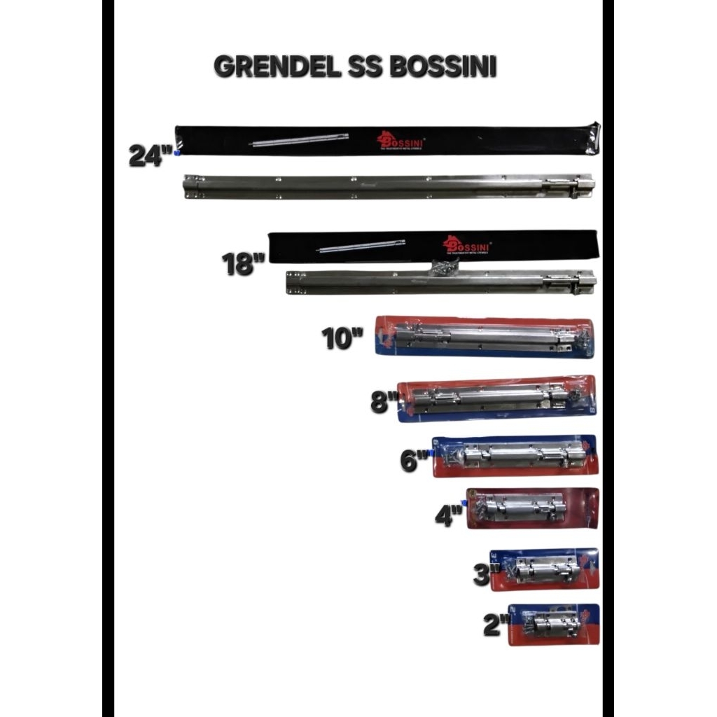 GRENDEL SS BOSSINI / GRENDEL SLOT PINTU BOSSINI ALUMINIUM  2"  3"  4"  6"  12"