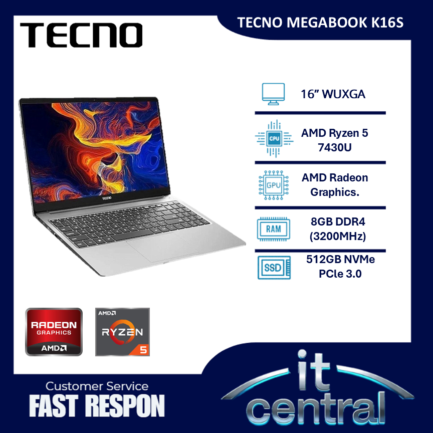 TECNO MEGABOOK K15S RYZEN 5 7430 8GB 512GB W11 15.6 FHD IPS SLV