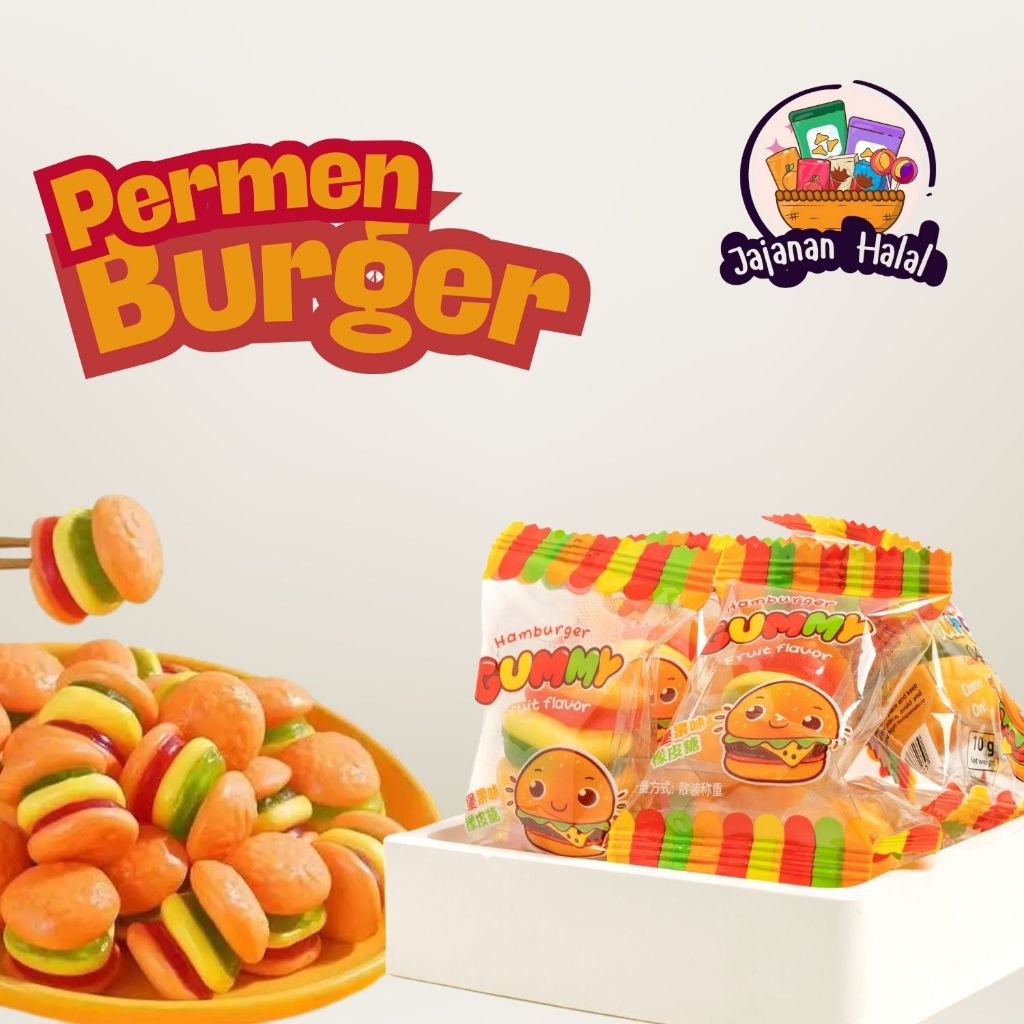 

[ 100% HALAL ] Permen Burger Permen Lunak Varian Aneka Rasa 500 gram ( ISI 45 Biji )