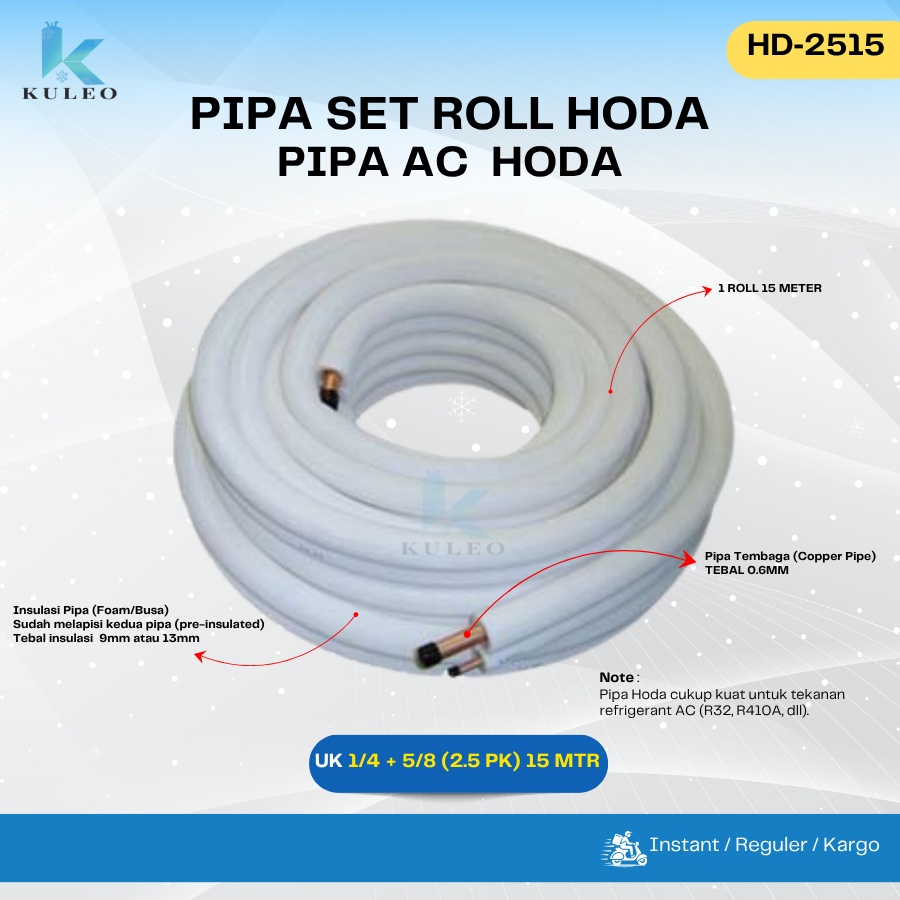 Pipa AC Merk HODA 2,5PK 15Meter / Pipa hoda 2,5pk - Pipa Hoda 2530