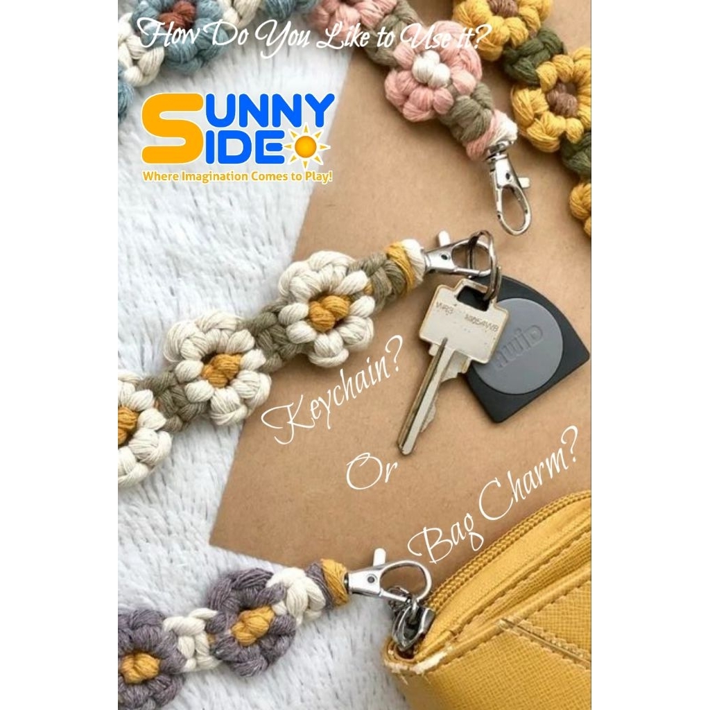 Gantungan Kunci Makrame Macrame Flowers Keycain Daisy Bag Charm Souvenir Handmade