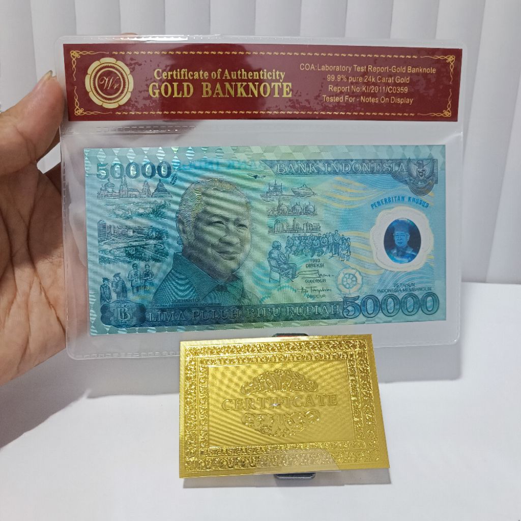 Uang Kuno Gold Foil 50000 Polimer Soeharto Plus Sertifikat Fodder