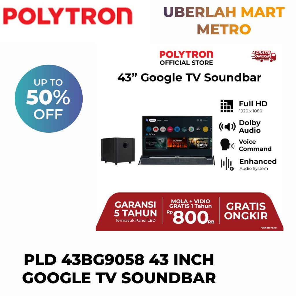 POLYTRON LED TV SOUNDBAR 43 INCH GOOGLE TV 43BG9058