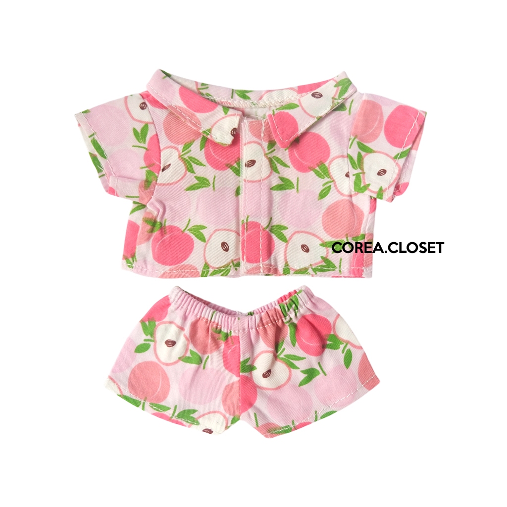 READY STOCK Baju Boneka 20cm Skzoo Original Upsetduck Set Kemeja dan Celana Motif Buah Peach Doll Cl