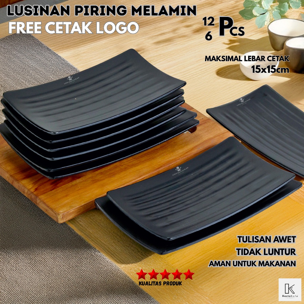 Lusinan Piring Saji Melamin [GRATIS Cetak Logo] Piring Sushi Saji Hitam Resto Cafe Hotel Catering